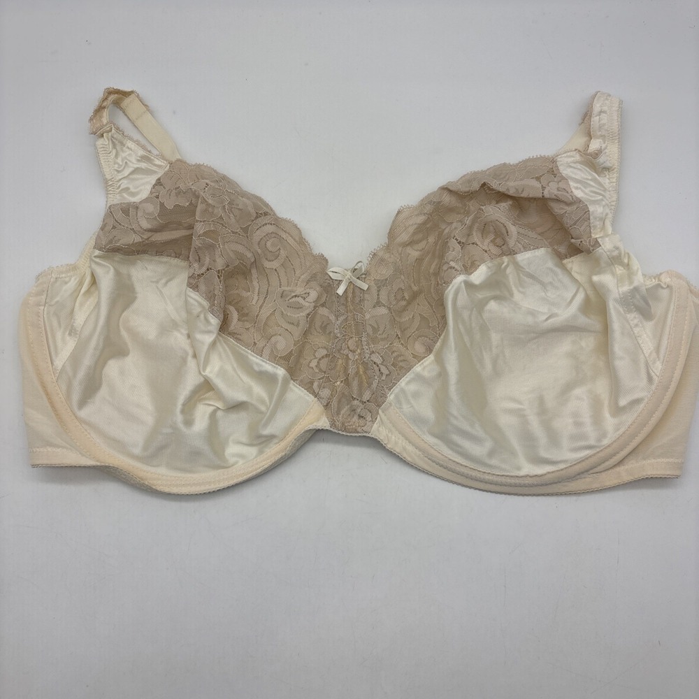 vintage Vanity Fair underwire bra 46D satin and lace sheer ivory 75-165 - Picture 1 of 9